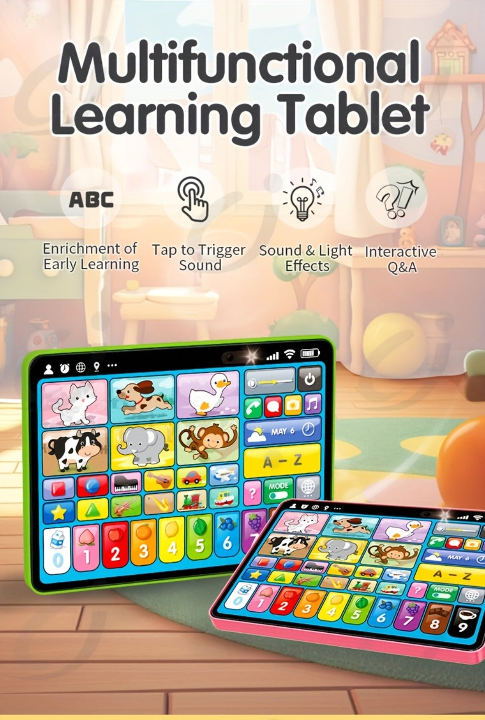 Trilingual Toddler Learning Tablet Toy — 39 Buttons 4 Play Modes Alphabet Numbers Colors Animals Music, Speech Therapy & Language Development Toy for Baby 12 Months+ Boys Girls, Birthday Christmas Gift