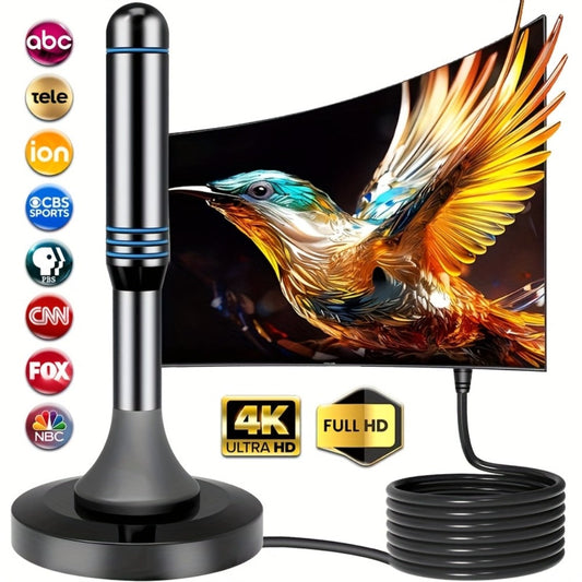 Smart IC Chip TV Antenna with Signal Booster – 4K Ultra HD & 1080P, Omnidirectional Indoor & Outdoor, Weather Resistant, 10FT Coax Cable, Free Local Channels, Works with All Smart TVs & Legacy TVs