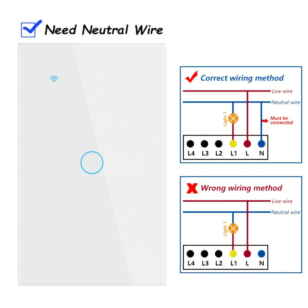White Glass WiFi Bluetooth Touch Screen Smart Switch 1/2/3/4 Gang – Scratch-Resistant, Works with Alexa & Google Home, Tuya App, Smart Scenes, Timer, Share Function, 600W/Gang, Neutral Required