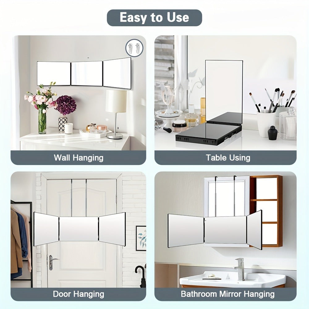 360° LED Self Hair Cutting Mirror – Anti-Fog HD Glass, Touch Dimming LED Light, USB Rechargeable 1500mAh, Door/Wall/Table Mount, DIY Home Barber Mirror for Men & Women