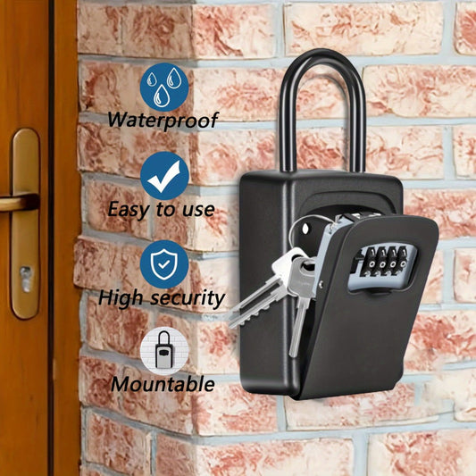 Wall-Mounted Key Lock Box, Resettable Combination, Black Metal Spare Key Storage
