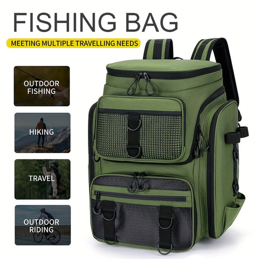 Fishing Backpack with Rod Holder, 45L Multi-Pocket Tackle Bag in Black Camouflage
