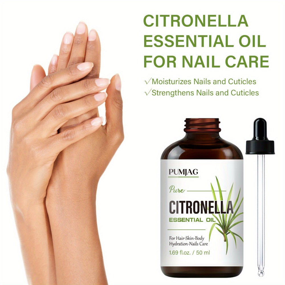 Citronella Essential Oil 50ml Pure Hydrating Body Massage Oil with Dropper - Non-Alcoholic Moisturizing Oil for Face Hair Nails Dry Skin All Skin Types Adults Daily Care