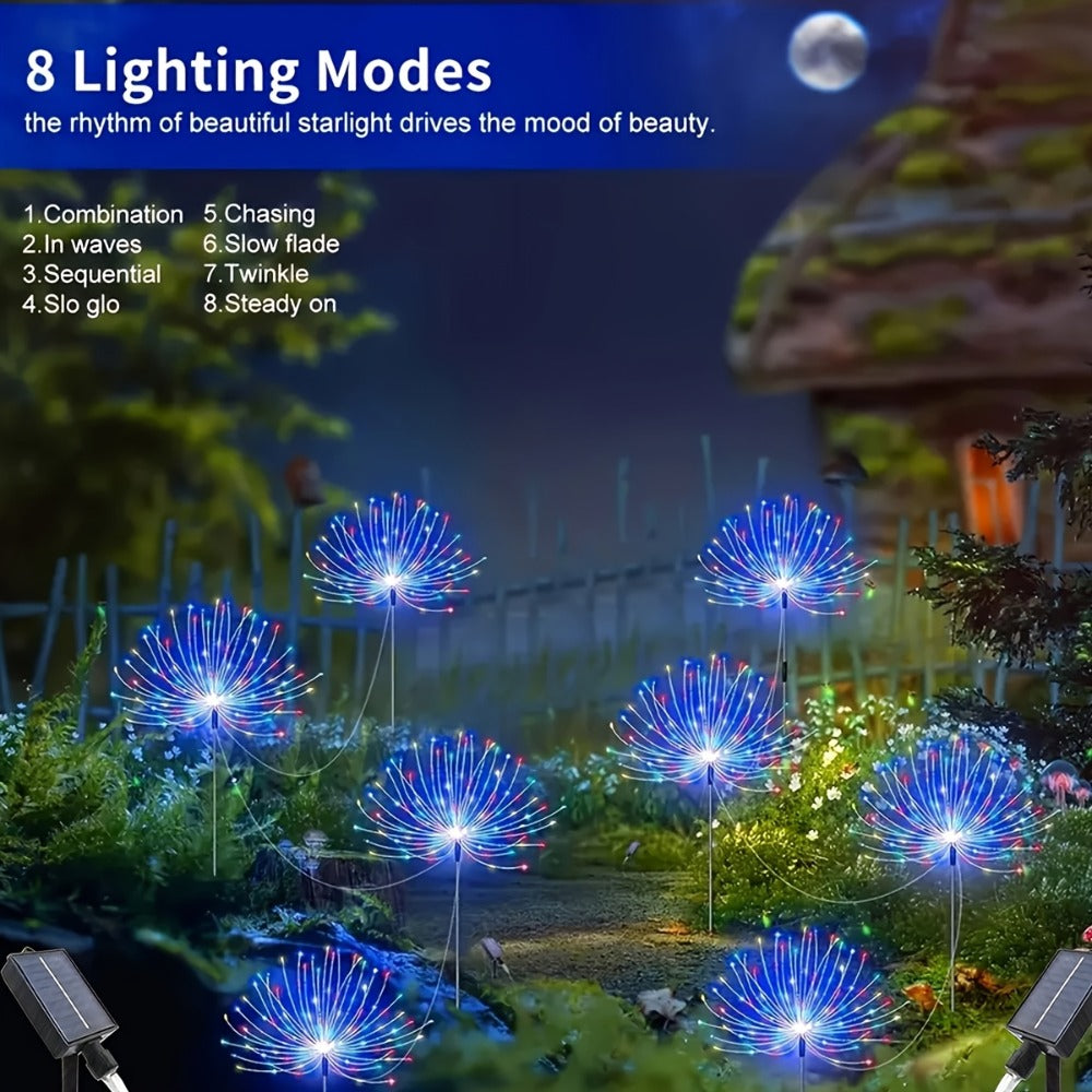Solar Garden Lights Outdoor Waterproof IP65 – Fireworks Fairy Lights 8 Modes Multi-Color Solar Powered Landscape Decoration for Garden Balcony Pathway Lawn Christmas Holiday 240 320 LED 4 Pack
