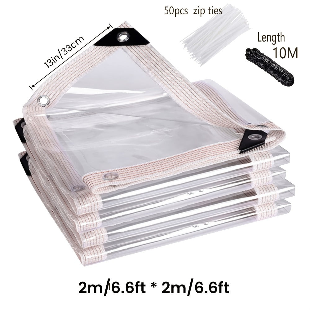 Clear Waterproof Tarp Heavy Duty Transparent PE Tarpaulin with Grommets – Rainproof Cover for Porch Canopy Henhouse Plant Camping & Outdoor Garden, Multi-Size