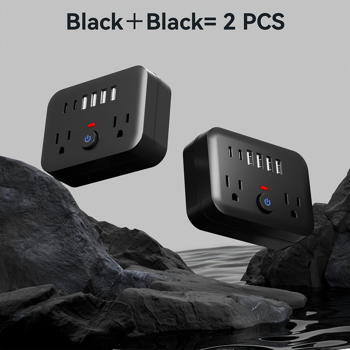 Compact Travel Surge Protector Power Strip 8-in-1 with 2 AC Outlets 4 USB-A Ports 2 USB-C Jacks Overload Protection Wall Mount Mini Portable Charging Station for Home Office Travel – Black or White