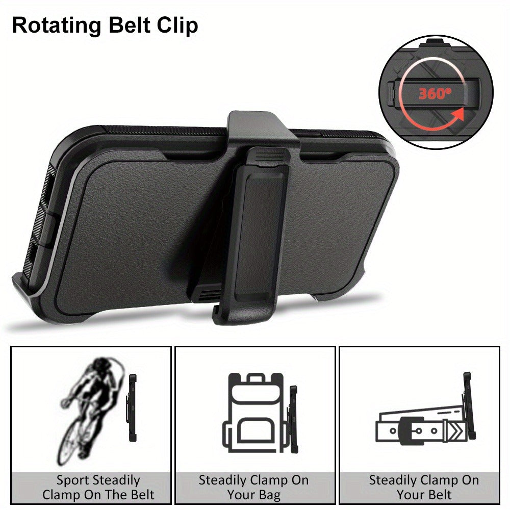 Rugged iPhone 14 Belt Clip Holster Case with Rotating Clip Heavy Duty TPU PC Dual Layer Shockproof Drop Protection Wireless Charging for iPhone 14 Pro Max 14 Plus 14 Pro 14 – 3 Colors Men Outdoor