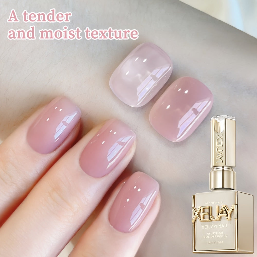 Jelly Gel Nail Polish Set 8 Colors Summer Ice Transparent Sheer Shades — Glossy Hydrating Formula LED Lamp Compatible Nail Art Manicure Kit for Women