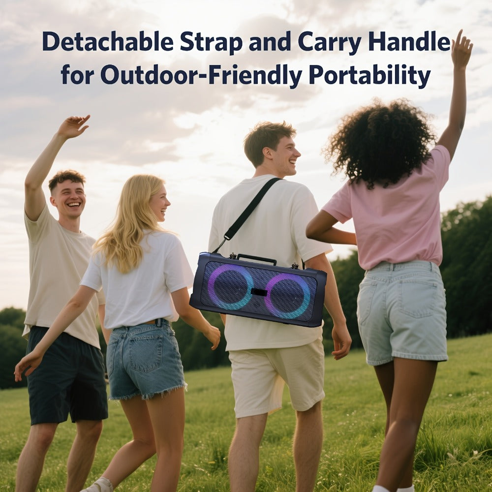 Large Outdoor Party Speaker with Dual 6.5" Subwoofer & LED Lights, Loud Portable Bluetooth Speaker with Shoulder Strap, Phone Tray, Mic Input, TWS Pairing, TF/USB/AUX, 5H Battery for Camping Beach Garage Parties