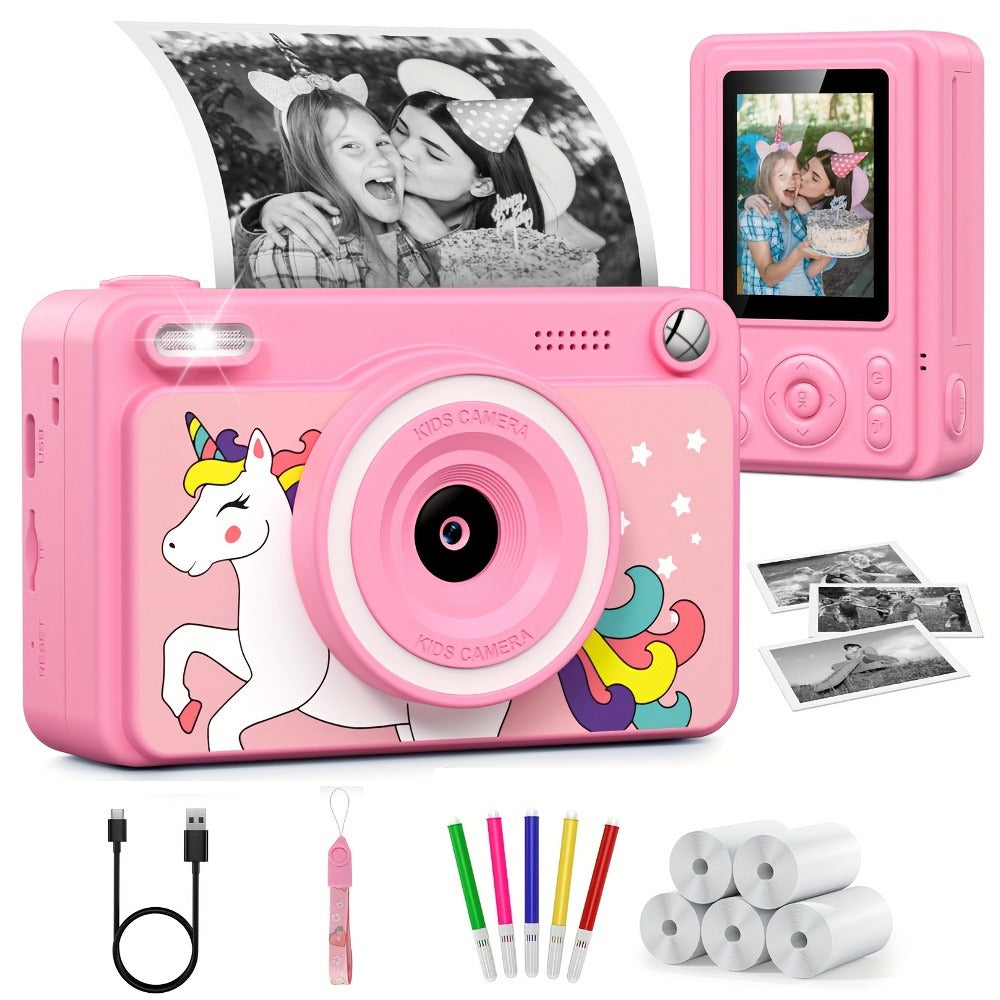 Kids Instant Print Camera 1080P HD, Polaroid Style Photo Printer Camera for Kids with 5 Rolls Paper & 32GB Card, Birthday Christmas Gift for Boys & Girls Ages 3-14, Green, Blue, Pink