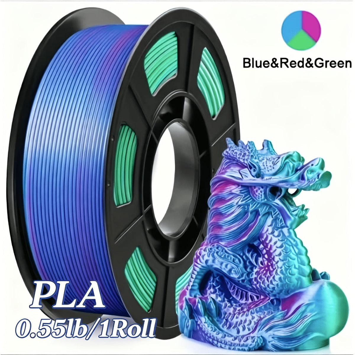 Gradient Tri-Color PLA Filament 1.75mm 250g 0.55lb – Three-Tone Color Transition Smooth Durable Printing for DIY Artistic Cosplay & Professional Projects Wide FDM Compatibility