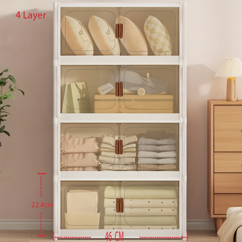 Foldable Storage Cabinet with Door – Multi-Layer Stackable Storage Box for Shoes, Clothes & Books | Large Closet Organizer for Bedroom, Bathroom, Kitchen, Office & Wardrobe