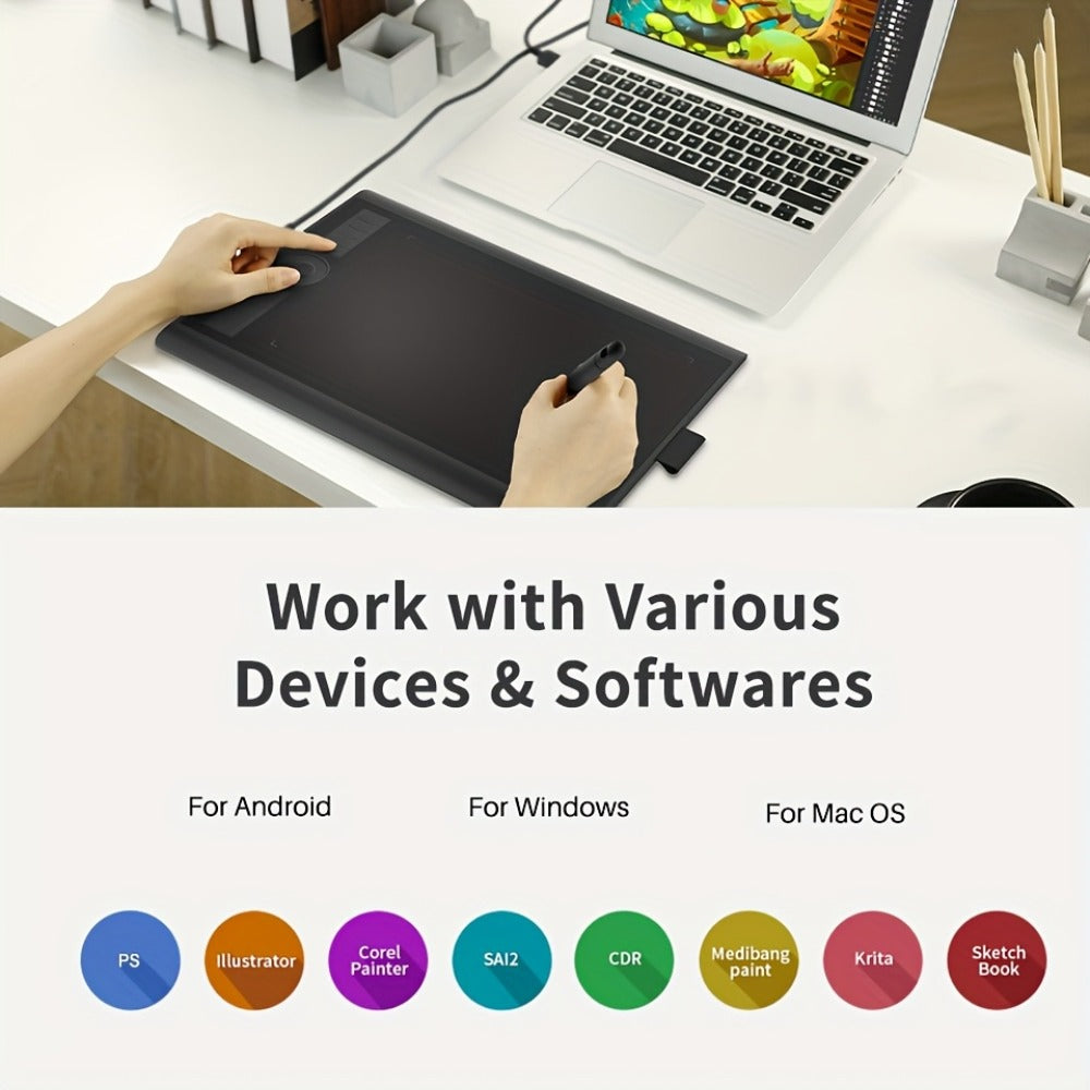 GAOMON M10K Drawing Tablet 8192 Levels Pressure Sensitivity Battery-Free Stylus 10 Programmable Hot Keys Digital Art Graphics Tablet Mac Windows PC Photo Editing Illustration Design 6.5x4 & 10x6.25 Inch