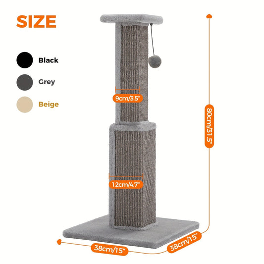Sisal Cat Scratching Post with Top Platform & Hanging Ball Toy for Indoor Cats