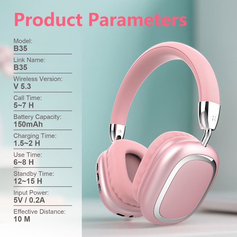Noise Canceling Wireless Over-Ear Headphones Bluetooth 5.3 Metal 90° Rotating Earpads 6-8Hr Playtime for Music Gaming Commuting iOS Android Windows Compatible