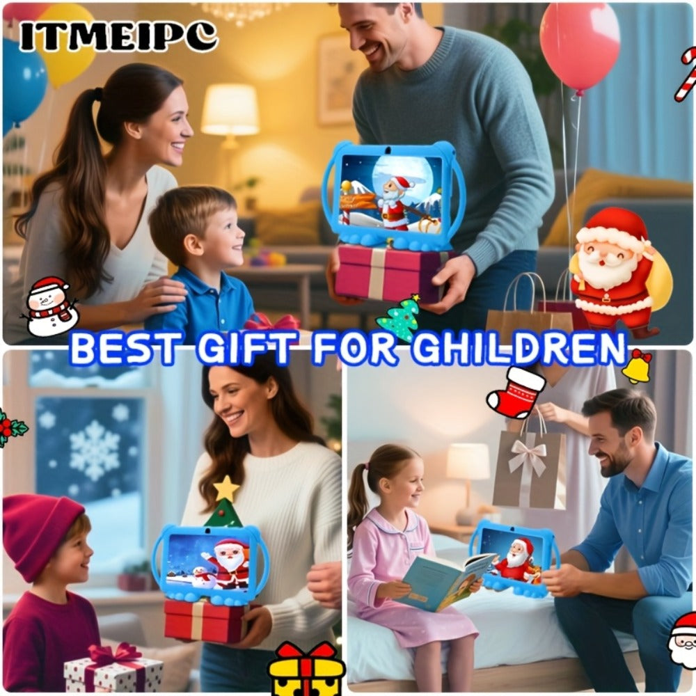Kids Tablet 7 Inch Android 14 WiFi 6 4GB RAM 32GB ROM Dual Camera Parental Control Pre-installed Learning Apps HD Screen Protective Case Type-C Charging for Children Learning Entertainment
