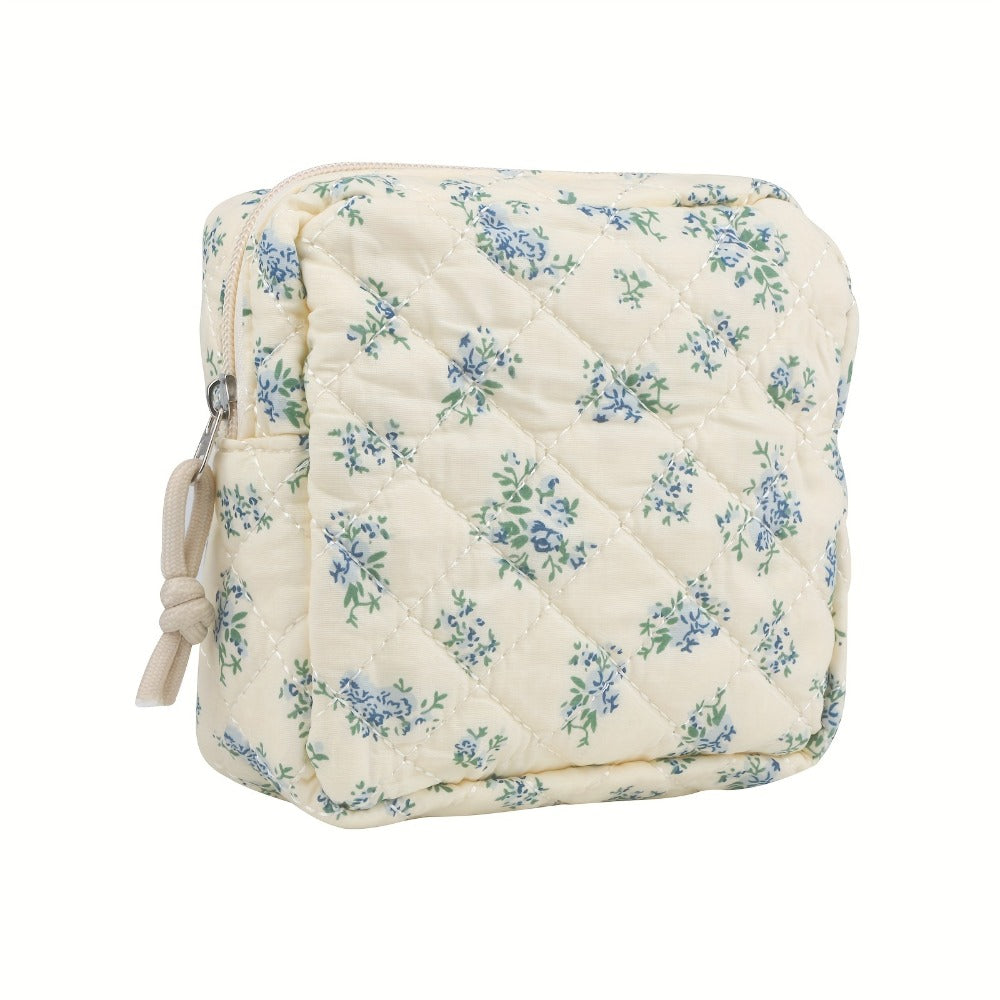 Quilted Makeup Bag Set 4-Piece Floral Rose Coquette Aesthetic Premium Cotton Cosmetic Organizer Travel Toiletry Pouch 4 Sizes for Women Girls Vanity Bathroom Gift