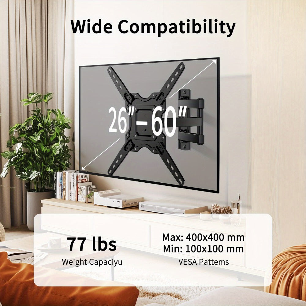 Heavy Duty TV Wall Mount 26-60 Inch Full Motion – Stainless Steel Swivel Tilt Extension Arm, VESA 400x400mm, Holds 77 lbs, Universal Fit for Samsung LG Sony TCL Vizio Hisense, Black
