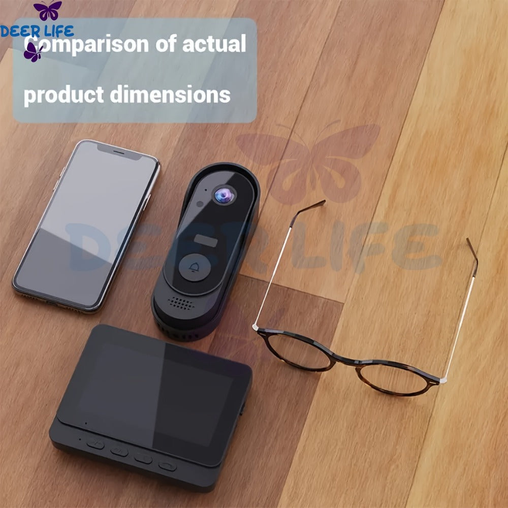 Wireless Doorbell with Monitor No WiFi No Subscription – 4.3" Screen, Two-Way Talk, Night Vision, 365-Day Standby, IP66 Waterproof, 128GB Auto Recording, No App No Monthly Fee
