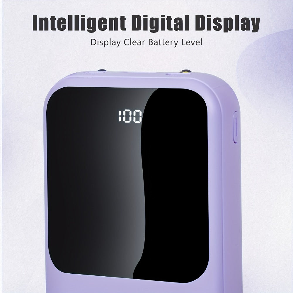 10000mAh Mini Power Bank 4 Built-In Cables Ultra-Bright LED Digital Display – 22.5W Super Fast Charging Multifunctional Portable Charger for Outdoor Travel, Compatible with iPhone Android Samsung