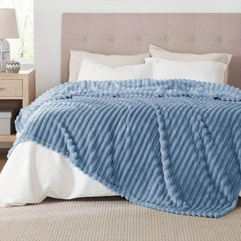 Reversible Faux Rabbit Hair Blanket – Thickened Soft Thermal Throw for Bed, Nap, Office & Camping, All Season, 4 Colors, 5 Sizes
