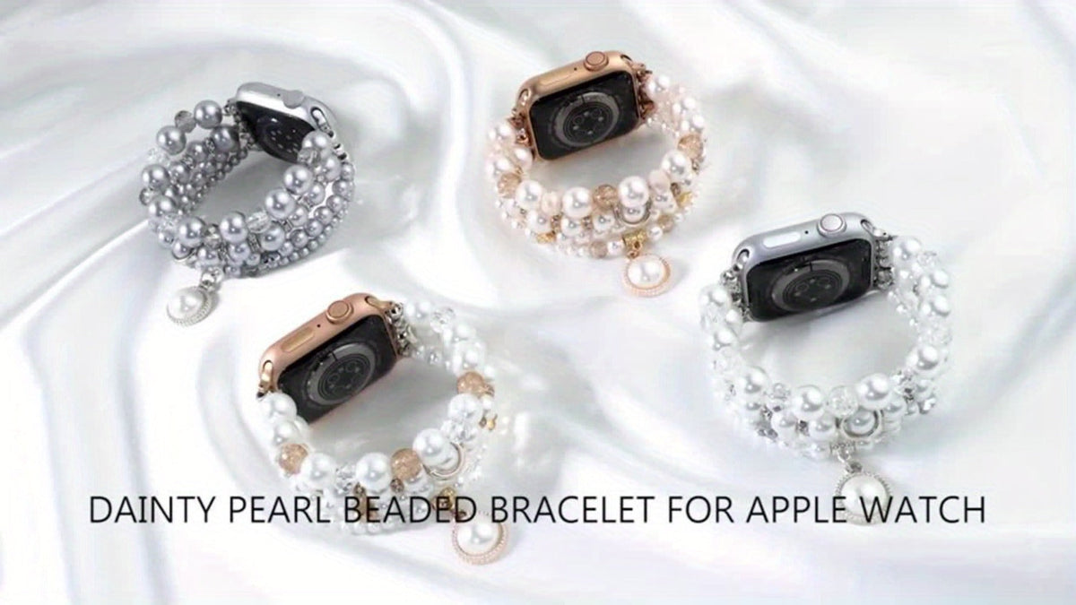 Pearl Watch Band for Apple Watch Series 11 10 9 8 7 6 5 4 3 2 1 SE Bling Jewelry Bracelet Strap Stainless Steel Buckle Elegant Women 38mm 40mm 41mm 42mm 44mm 45mm 46mm 49mm Pearl White Sakura Pink Akoya Champagne Gold