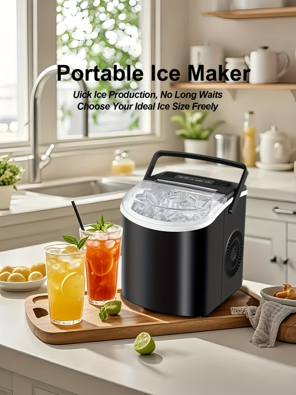 Ice Maker with Basket & Scoop – 26 Lbs/Day Countertop Bullet Ice Machine, 9 Cubes in 6 Mins, Self-Cleaning, 5 Colors Pink White Green Silver Black, for Home, Kitchen, Office, Bar, RV & Camping