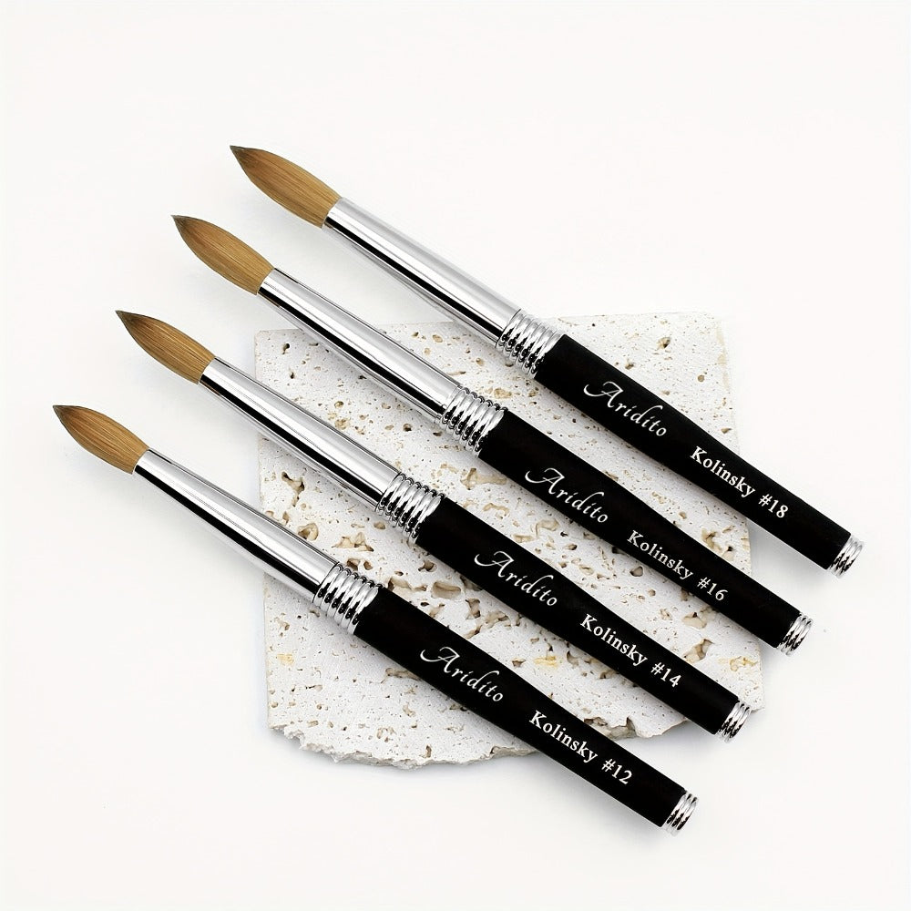 100% Pure Kolinsky Round Head Acrylic Nail Art Brush Black Metal Handle Size 12 14 16 18 – Professional Nail Extension & Acrylic Powder Application Brush