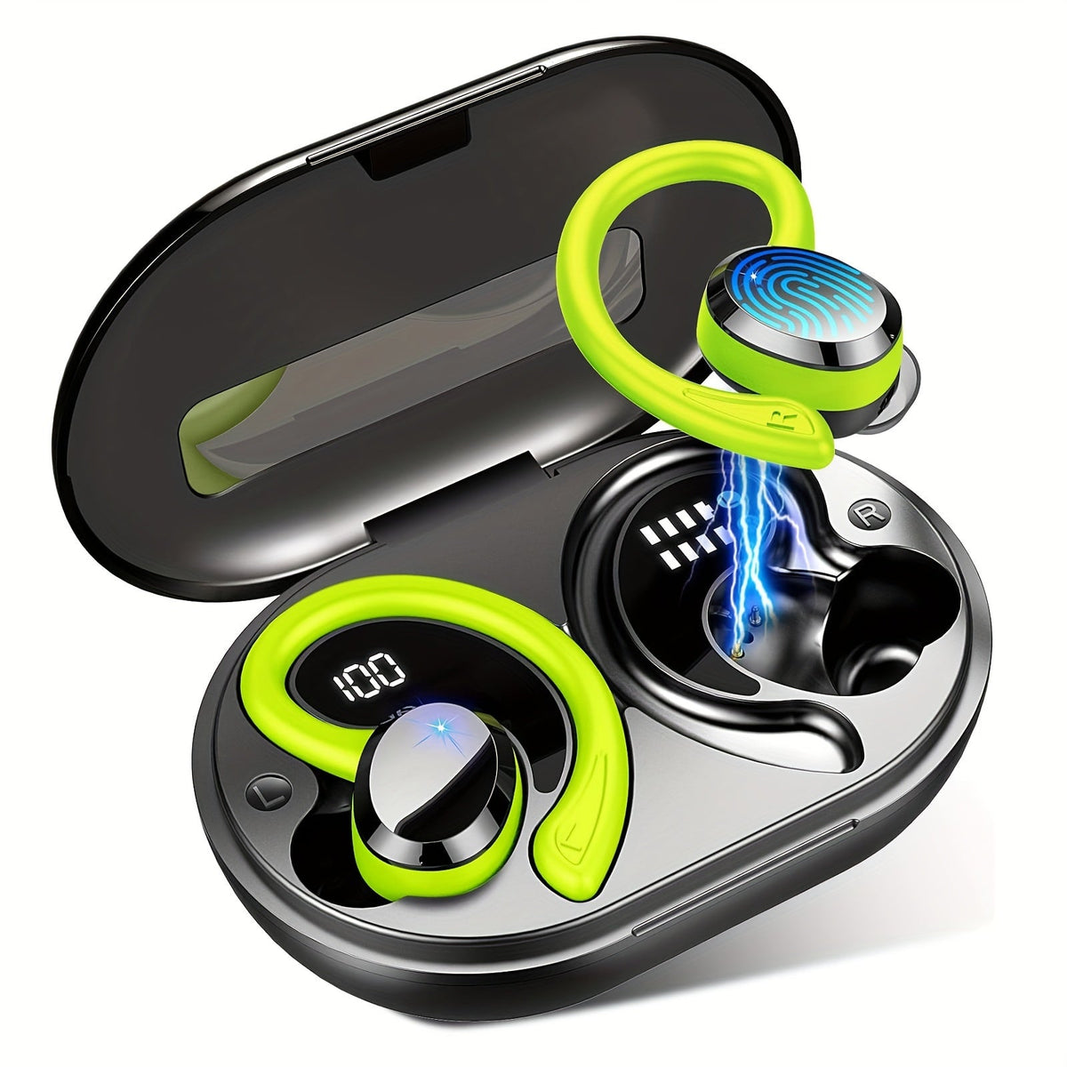 48H Wireless Sport Earbuds Q38 Bluetooth 5.3 with 14.2mm Driver Stereo Sound – Earhook Noise Cancelling Mic Over-Ear Headset for Workout Running Gym Outdoor Sports