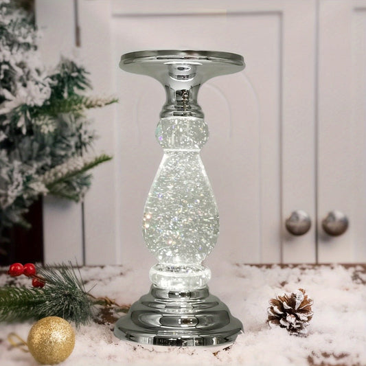 LED Swirling Candle Holder with Acrylic Pedestal and On/Off Switch, Silver or Gold