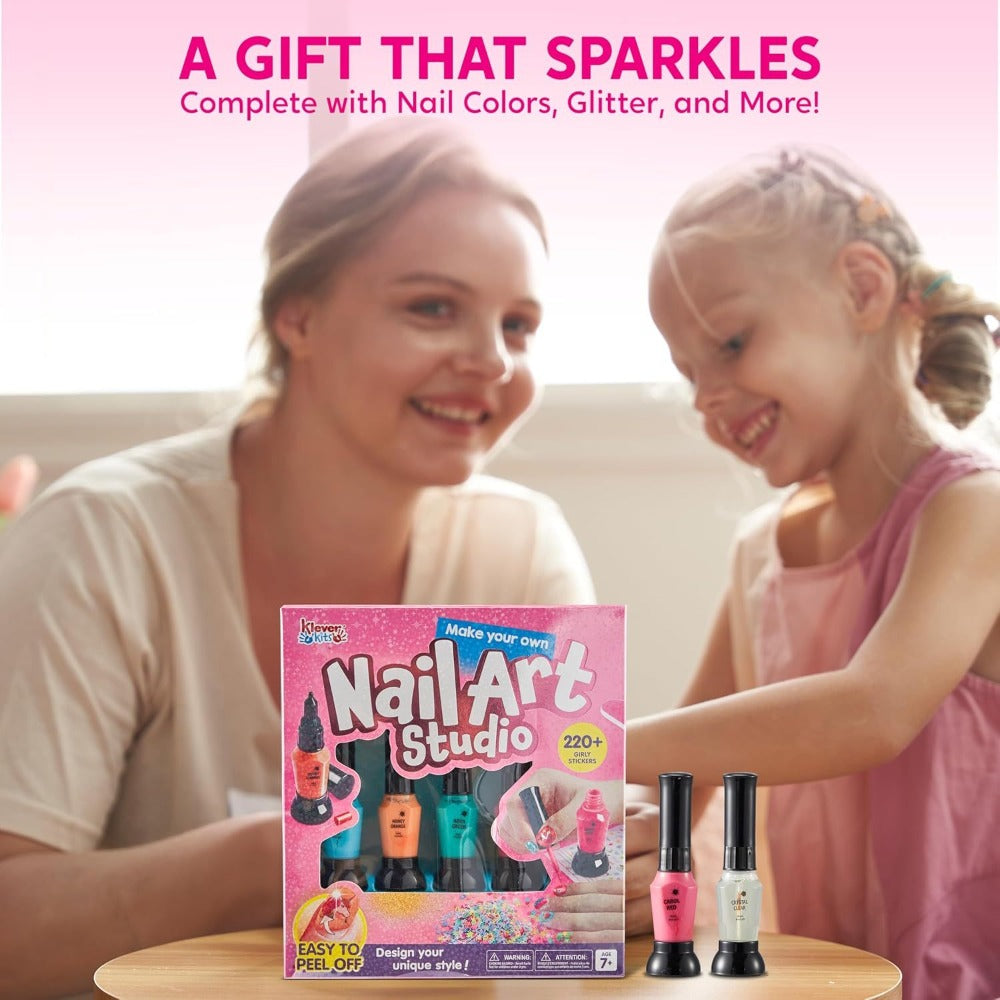 Kids Nail Art Kit with 220+ Stickers, Glitter & Polish Brush Pens