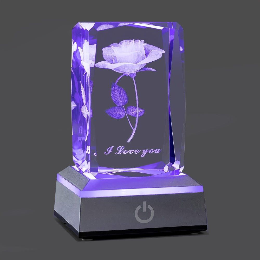 Rose Crystal LED Night Light – Colorful Floral LED Sign Lamp, Romantic Desk Light for Bedroom Vanity, Unique Gift for Girlfriend Wife Mom on Women's Day Anniversary Birthday (4 Styles)
