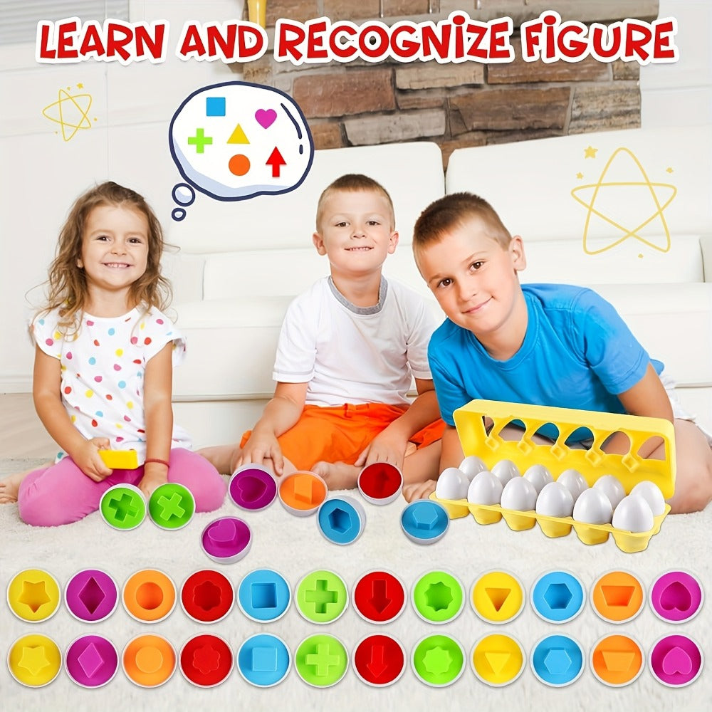 Color & Shape Matching Eggs Toy for Toddlers – Montessori Sorter Puzzle Set, Sensory Early Learning Fine Motor Skills Toy, Travel Game & Easter Basket Gift for Preschool Boys & Girls (Random Colors)