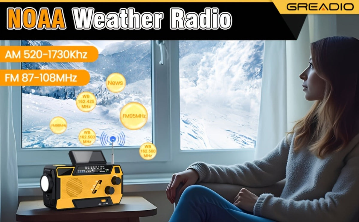 2000mAh Emergency Radio with Built-in 3-in-1 Charging Cable – AM/FM/NOAA Weather Radio, Solar Hand Crank USB Power Bank, SOS Alarm Flashlight, Winter Storm Survival Kit for Hurricane Preparedness