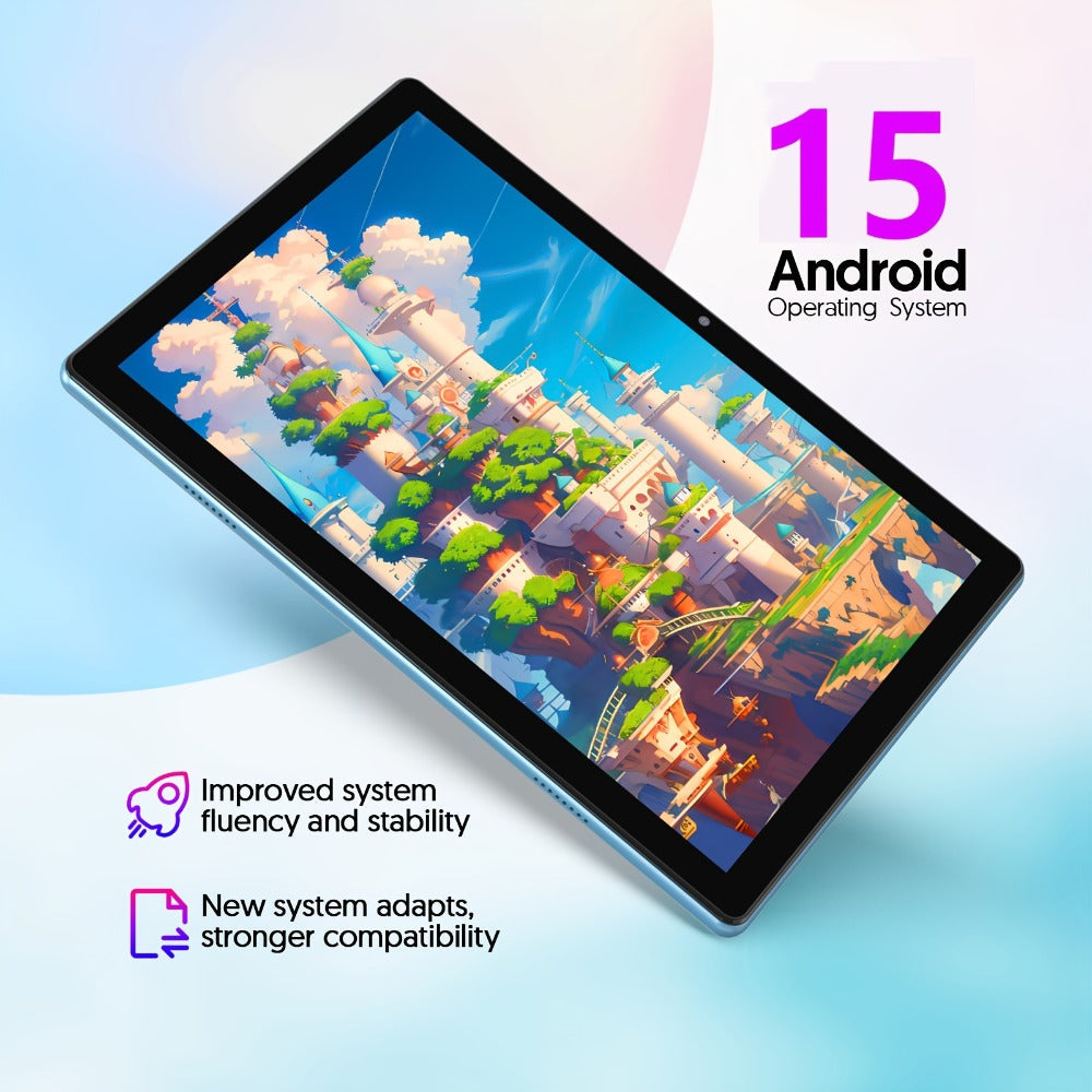 2-in-1 Android 15 Tablet 10 Inch Quad-Core 12GB RAM 64GB ROM 1TB Expandable 6000mAh Battery FHD IPS Display Dual Camera Optional Keyboard Mouse Case Stylus Three Configurations WiFi