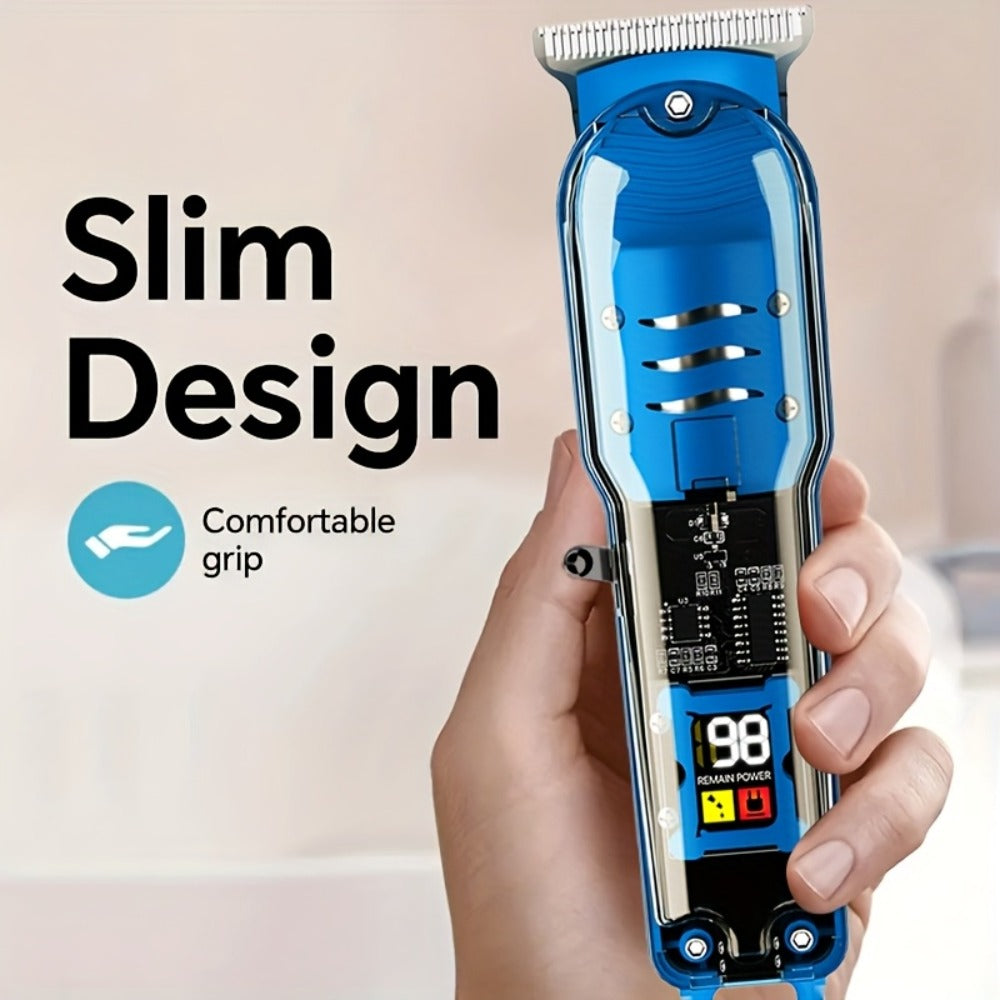 Rechargeable Electric Hair Clipper with LED Display & Transparent Shell — Professional Cordless Trimmer for Men & Women, Portable Home & Salon Haircut Kit, Multiple Colors Available