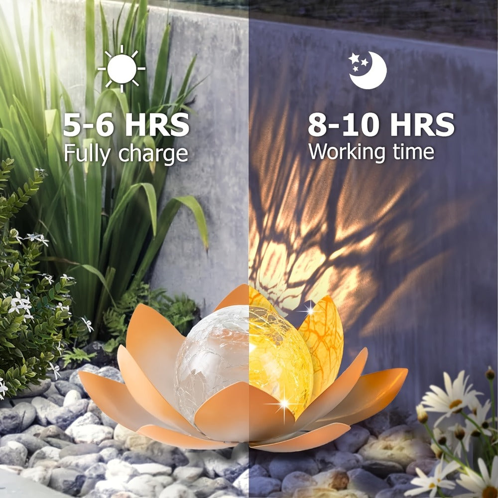 Solar Lotus Cracked Glass Ball Garden Lamp 2pcs – Waterproof Metal Cracked Ball Solar Light for Outdoor & Indoor Decoration | Garden, Balcony, Dining Table & Living Room Decor | Father’s Day Gift