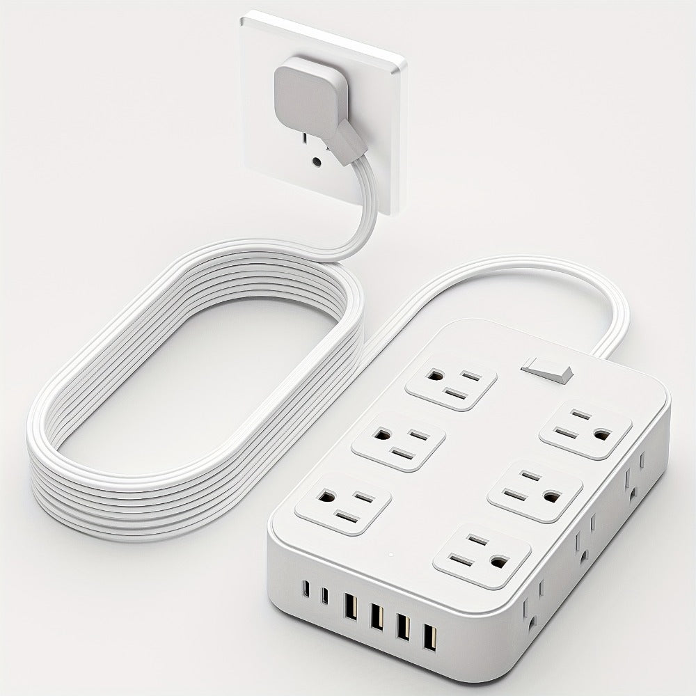 Wide Outlet Surge Protector Power Strip 18-in-1 with 12 Widely Spaced AC Outlets 4 USB-A 2 USB-C Ports Safe Portable Desktop Charging Station for Home Dorm Office Travel Essentials – Black & White