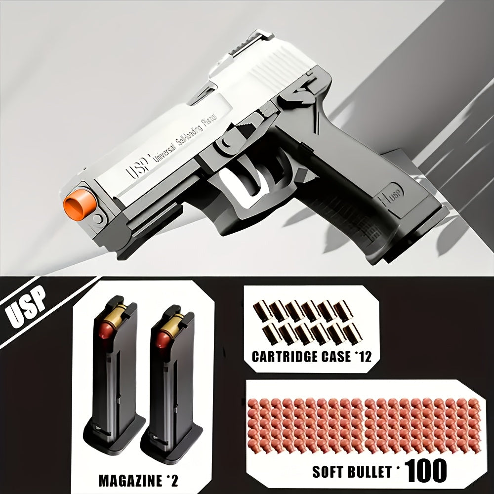 Soft Bullet Toy Gun Pistol with Ejecting Shells & 100 Bullets – Semi-Automatic Rapid Fire Foam Blaster for Kids Boys Ages 6+, Indoor Outdoor Shooting Game Toy, Birthday Christmas Halloween Gift