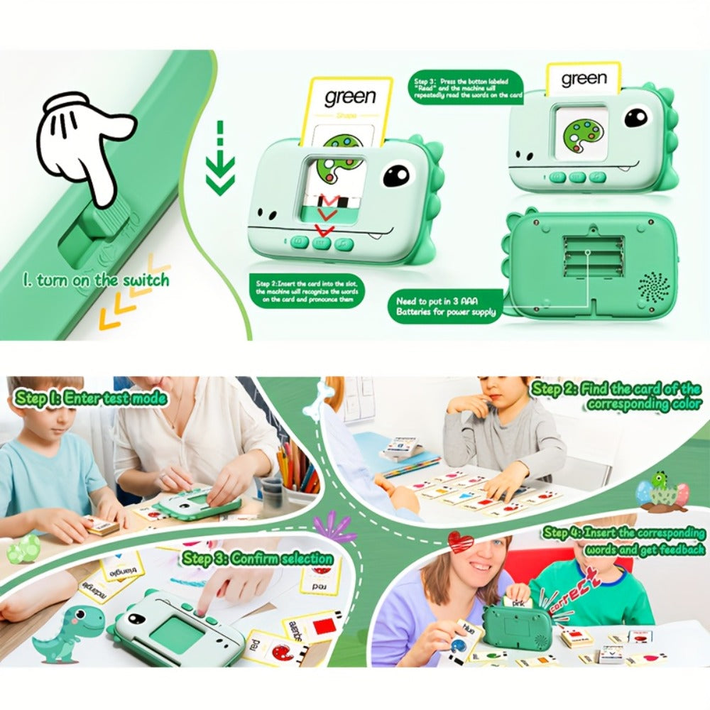 Talking Flashcard Machine for Toddlers 160 Words — Portable Word Card Reader Kids Ages 1-4 Dinosaur Unicorn Style Speech Vocabulary Learning Toy Gift Boys Girls