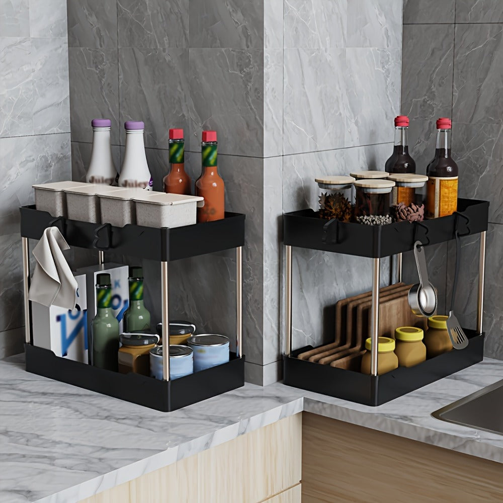 Under Sink Organizer 3-Pack 2-Tier Storage Rack – Bathroom Cabinet Organizer for Toiletries Cleaning Supplies Kitchen Spices