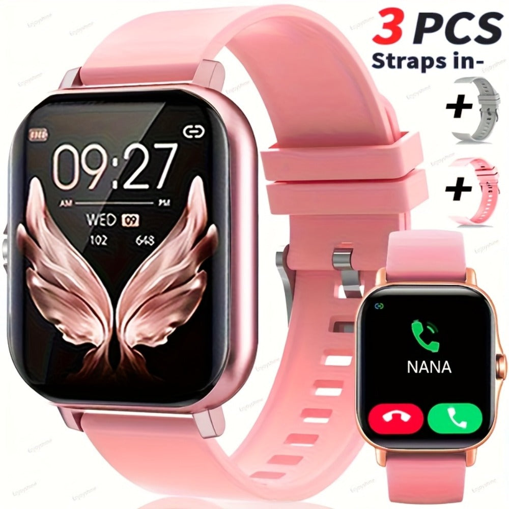 Dual TPU Strap Fitness Smartwatch 1.83" Full Touch – Pedometer, Multi Sport Mode, Exercise Recording, Wireless Calling, USB Rechargeable – Outdoor Sports Watch Men Women Gold Black Silver Pink