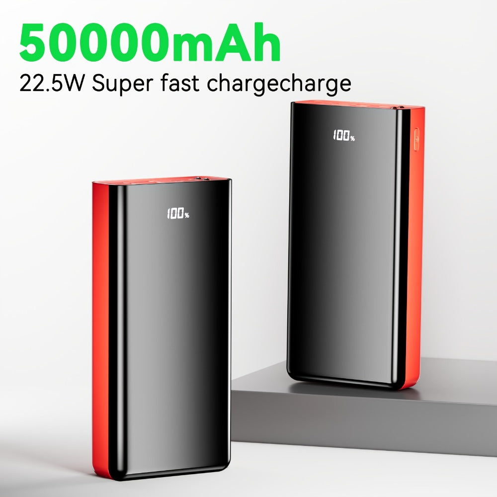4-Port 100000mAh High Capacity Power Bank 30000mAh 50000mAh 80000mAh, Type-C Fast Charging LED Display Outdoor Emergency Backup Battery Pack for iPhone Android Samsung Tablets – Black Red Available