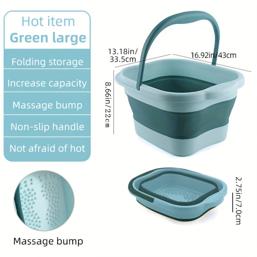 Foldable Foot Bath Bucket 3.96 Gallon Collapsible Portable Pedicure Basin with Sturdy Handle – Space-Saving Foot Soak Tub for Home Salon Travel Available in Grey Green Pink Yellow
