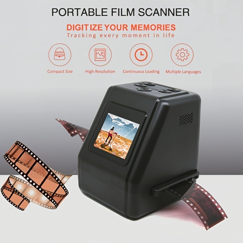 Film Scanner 10MP Negative & Slide Scanner, Converts 35mm/110/Super 8 Film to Digital JPEG, 2.0" LCD Screen, 1-Second Fast Scan, Easy-Load Design, Saves to SD Card, Perfect for Preserving Old Photo Memories