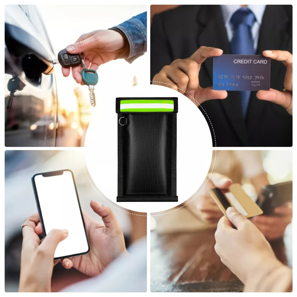 Faraday Bag Signal Blocking Pouch with Reflective Strips – EMP Protection Anti-Tracking Anti-Theft Sleeve for Laptop, Tablet, Smartphone & Car Key Fob
