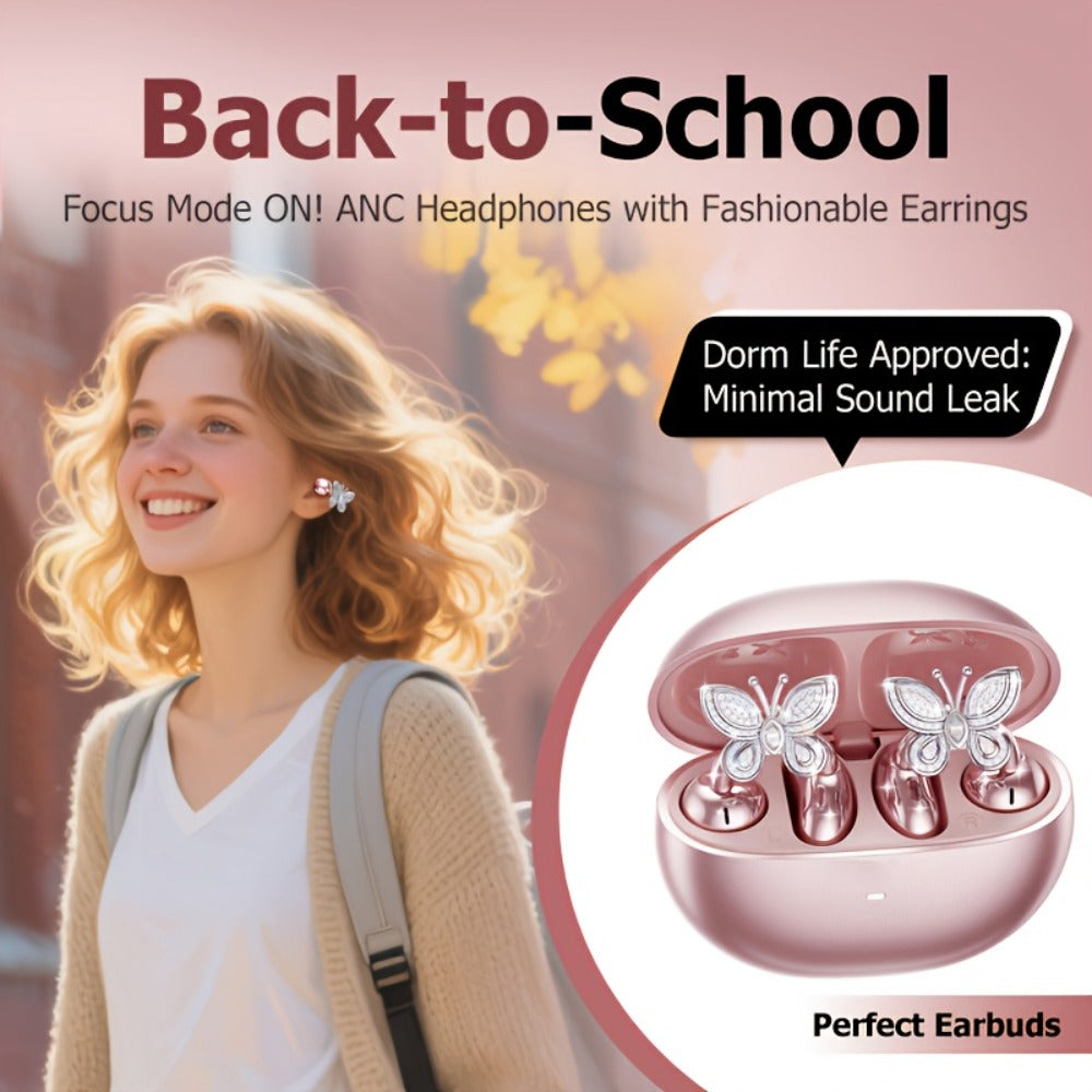 Clip On Wireless Earbuds Open Ear Bluetooth Headphones with Detachable Gemstone Earrings ANC Noise Reduction HD Stereo Hands-Free for Sports Exercise Work Study Outdoors