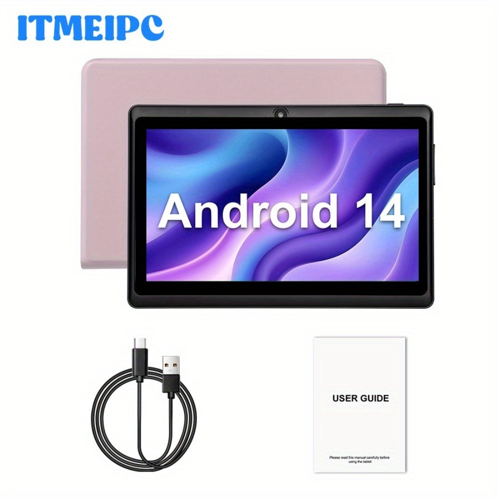 ITMEIPC 7 Inch Android 14 Tablet 4GB RAM 32GB ROM with Protective Case, Overclocked Quad-Core Processor, HD IPS Display, Dual Camera, Memory Card Support, Lightweight Portable Tablet for Work Study Reading Entertainment