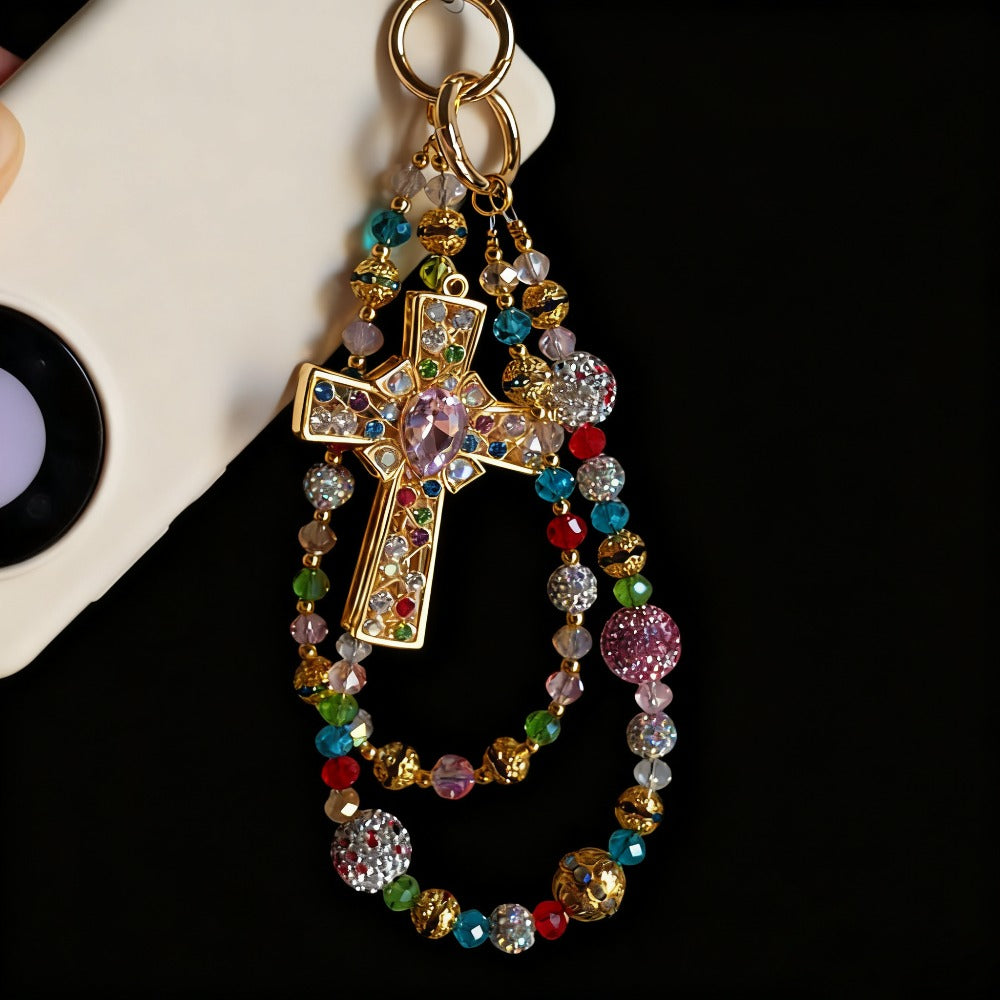Crystal Cross Phone Chain Keychain Luxury Rhinestone Bling Bag Charm Pendant – Shining Mini Bag Chain Fashion Accessory for Women Colorful Glamour Jewelry Gift
