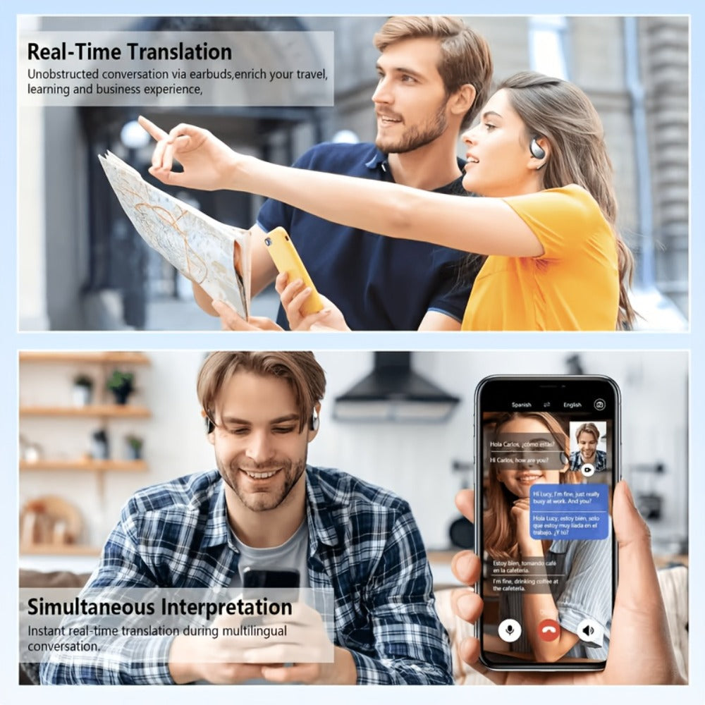 AI Language Translation Headphones Real-Time 156 Languages & Accents 3-in-1 Wireless Bluetooth Earbuds for Travel Business Learning iOS Android Compatible Bluetooth 5.4